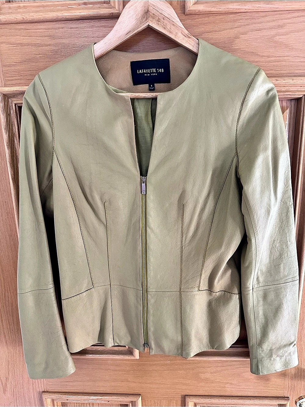 Lafayette 148 New York Women's Leather Jacket Green/Avocado Size 6